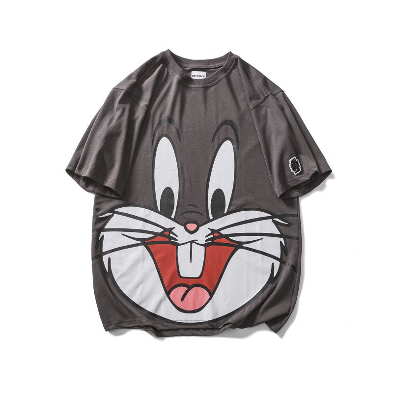 Bugs Bunny Shirt Loose Casual Cartoon Gray Clothing for Men