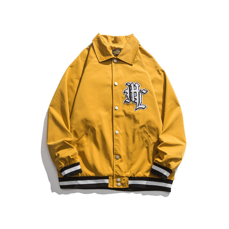 Yellow Varsity Jacket Fall Men's Baseball Uniforms Youth Baggy Casual Jacket
