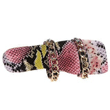 Women Open Toe Sandals Flats Summer Snake Pattern One-Word Metal Chain Sandals for Women