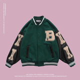 Skeleton Varsity Jacket Spring and Autumn Coat Women's Baseball Uniform Loose Stitching Jacket Top