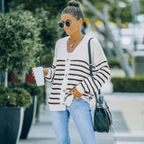 Women Fall Outfits Autumn and Winter Leisure Loose Sweater Striped Cardigan Jacket