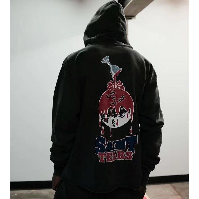 Saint Michael Hoodie Holy Grail Printed Distressed Hooded Sweater Casual Loose