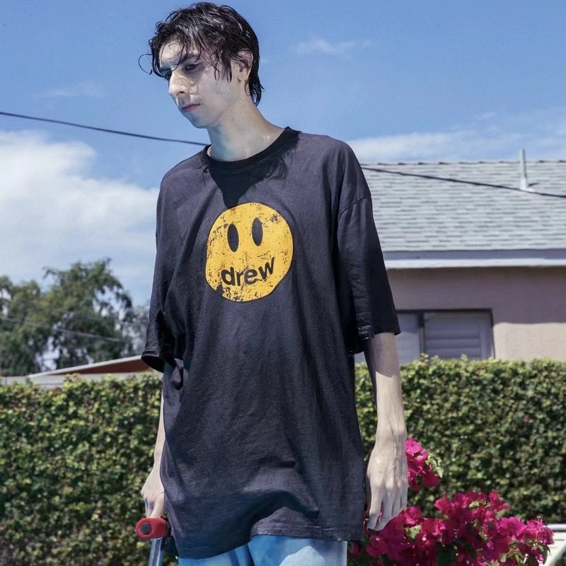 Preppy Aesthetic T Shirt Drew Smiley Face Vintage Leisure Short Sleeve