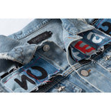 Patchwork Denim Jacket Spring and Autumn Letter Denim Jacket Trendy Punk