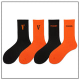 V Lone Socks Letter Large V Orange Socks Men's Skateboard Sports Hip-Hop