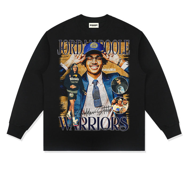 Jordan Poole Shirt Jordan Poole Printed Distressed Long-Sleeved T-shirt Cotton Loose Heavy