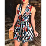 Nina Parker Graffiti Dress Sleeveless Lace-up Fashion Sexy Dress