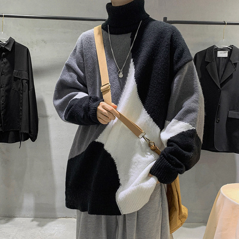 Men Turtleneck Sweater Winter Sweater Men Color Matching Bottoming Knitted Sweater