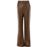 Brown Leather Pants PU Leather Bootcut Trousers Women's Casual Pants