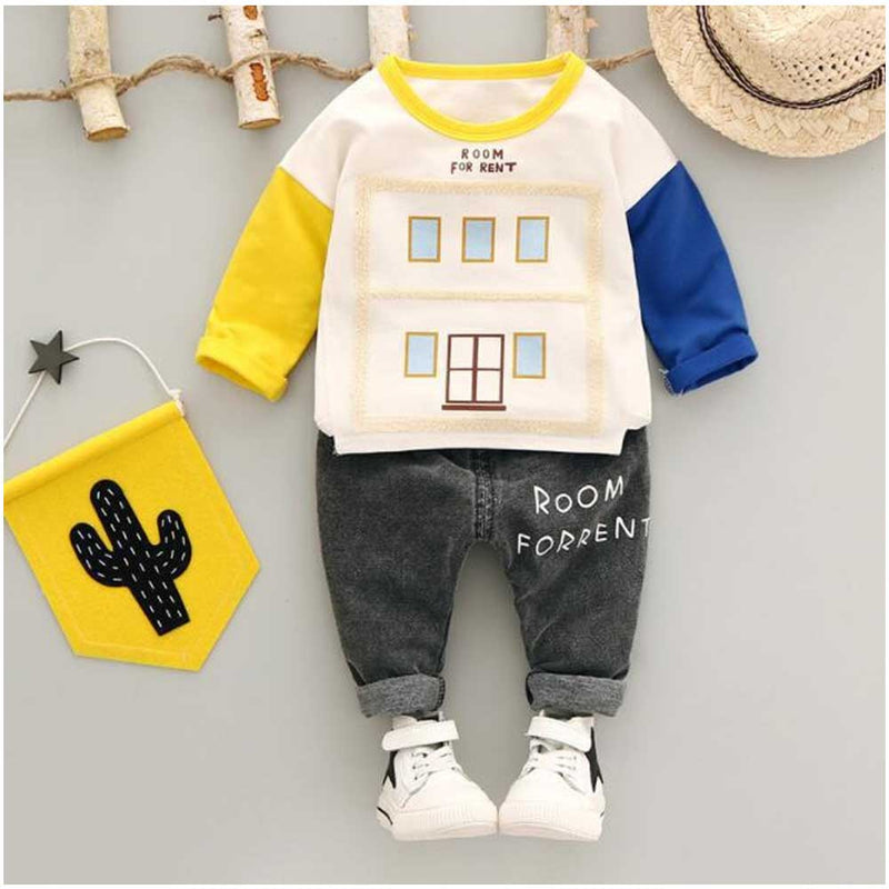 Children Boy Co Ord Children's Small House Cartoon Contrast Color 2 Piece Set
