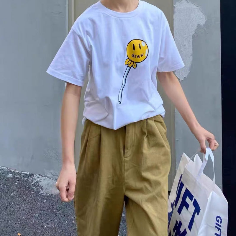 Drew House Smiley Face Short Sleeve Lollipop Cartoon Printed T-shirt for Men
