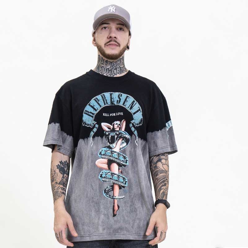 Oversized 90S T Shirt Spring/Summer Washed and Frayed Distressed Tie-Dyed Color Matching Rock Short Sleeve T-shirt for Men and Women