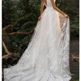 Women Lace Wedding Dress Women's White Sleeveless Long Wedding Dress Mid-Waist Evening Dress