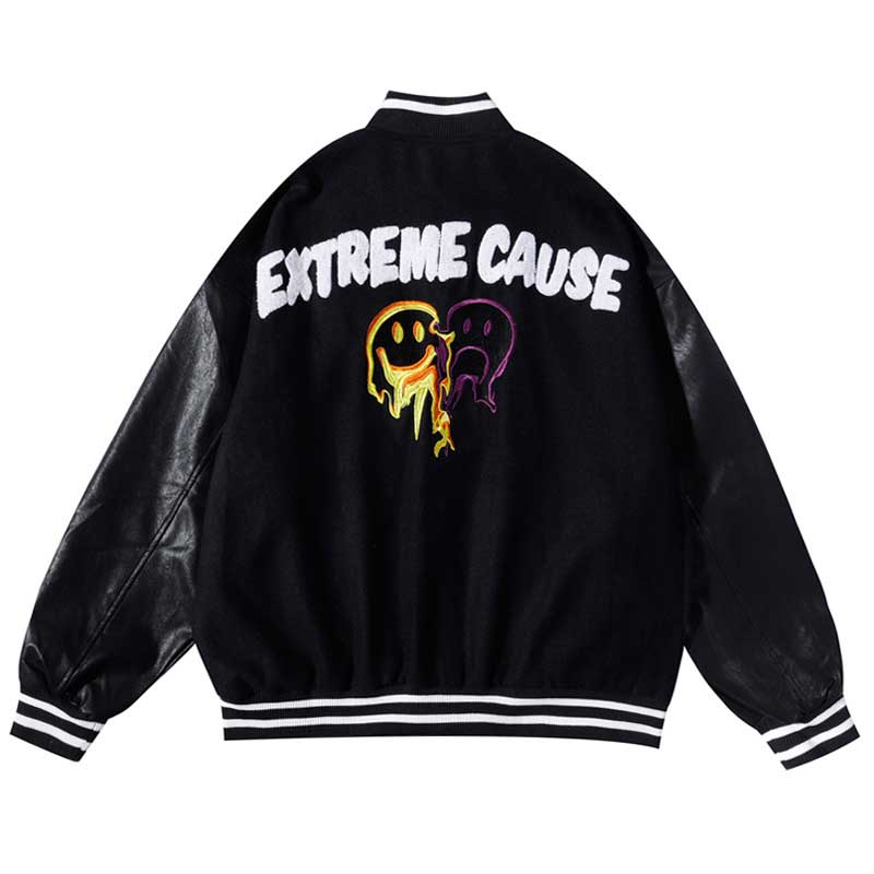 Orange Varsity Jacket Leather Sleeve Stitching Embroidered Baseball Uniform Male Stand Collar Puffer Jacket Couple Cotton Clothes