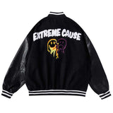 Orange Varsity Jacket Leather Sleeve Stitching Embroidered Baseball Uniform Male Stand Collar Puffer Jacket Couple Cotton Clothes