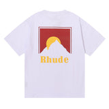Rhude T Shirt Sunset Theme Pure Cotton Hip Hop Men and Women Same Casual