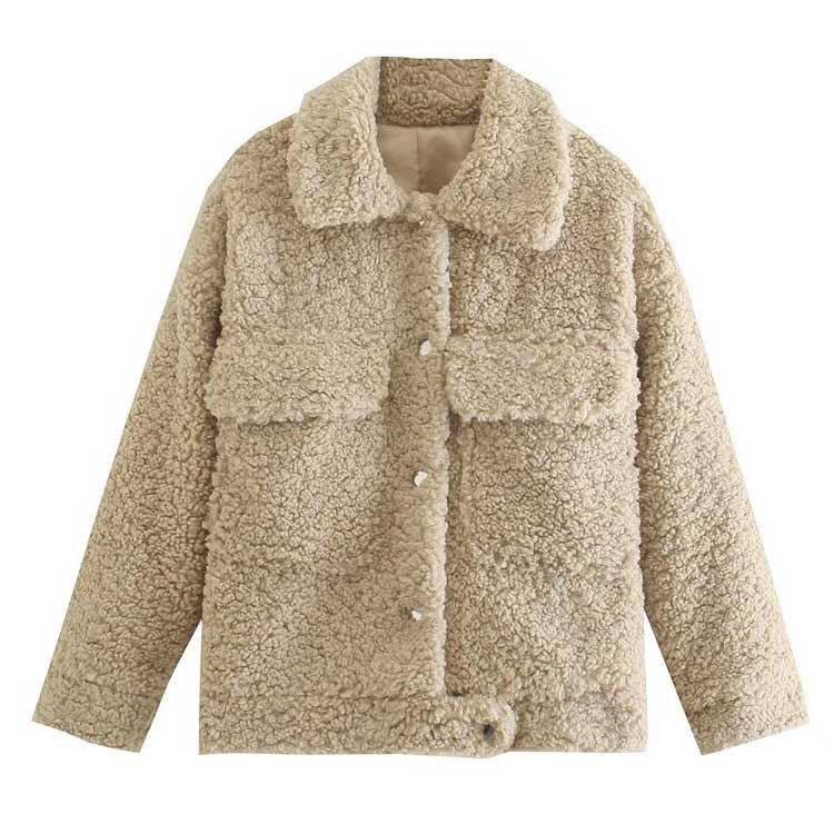 Women Fall Outfits Autumn and Winter Lamb Wool Coat Lapel Single Breasted Mid-Length Top