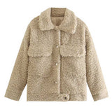 Women Fall Outfits Autumn and Winter Lamb Wool Coat Lapel Single Breasted Mid-Length Top