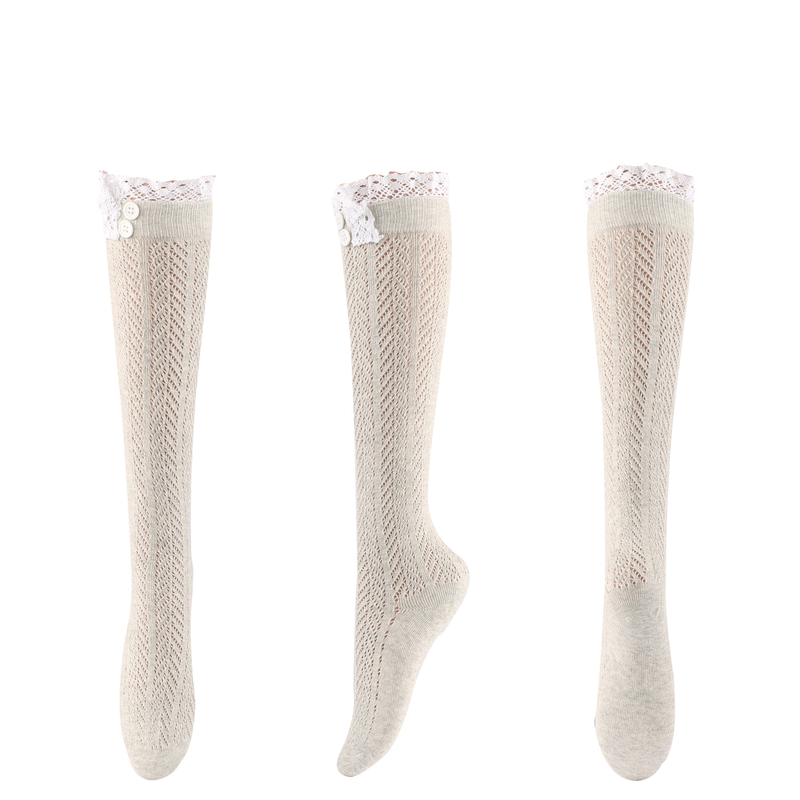 Winter Thick Knit Thigh High Socks Long Stockings Boot Lace Button Bunching Socks Hollow Knitted