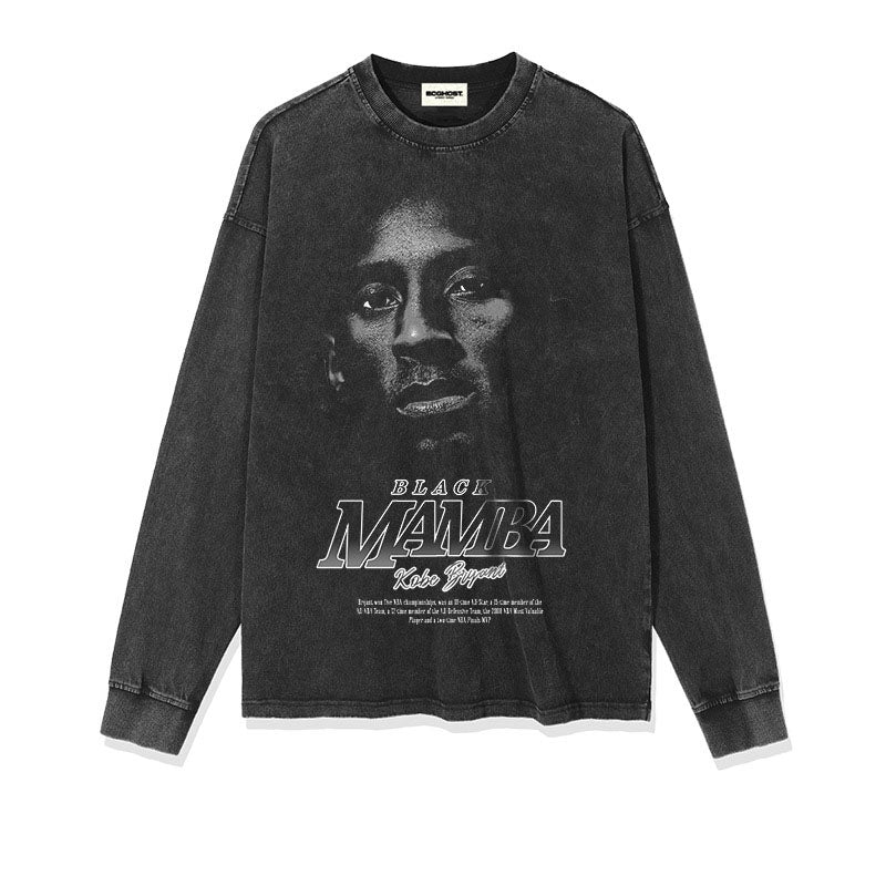 Kobe Shirt Pays Tribute to Kobe Printed Long-Sleeved T-shirt Early Autumn Retro Cotton round Neck