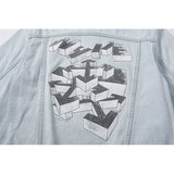Autumn Men's 3D Hand-Painted Building Blocks Arrow Washed Old Denim Coat jacket