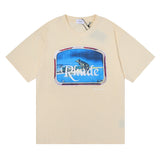 Rhude T Shirt Lonely Wolf HD Printed Hip Hop Men's and Women's Same Casual Loose