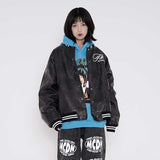 Brown Varsity Jacket Lawfoo Autumn and Winter Men's Retro Alphabet Embroidered Leather Jacket Men's Baseball Jersey