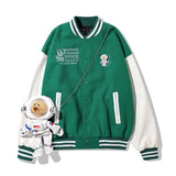 The Bears Varsity Jacket Street Fall/Winter Jacket Men's Astronaut Bear Retro Baseball Uniform Loose Couple Coat