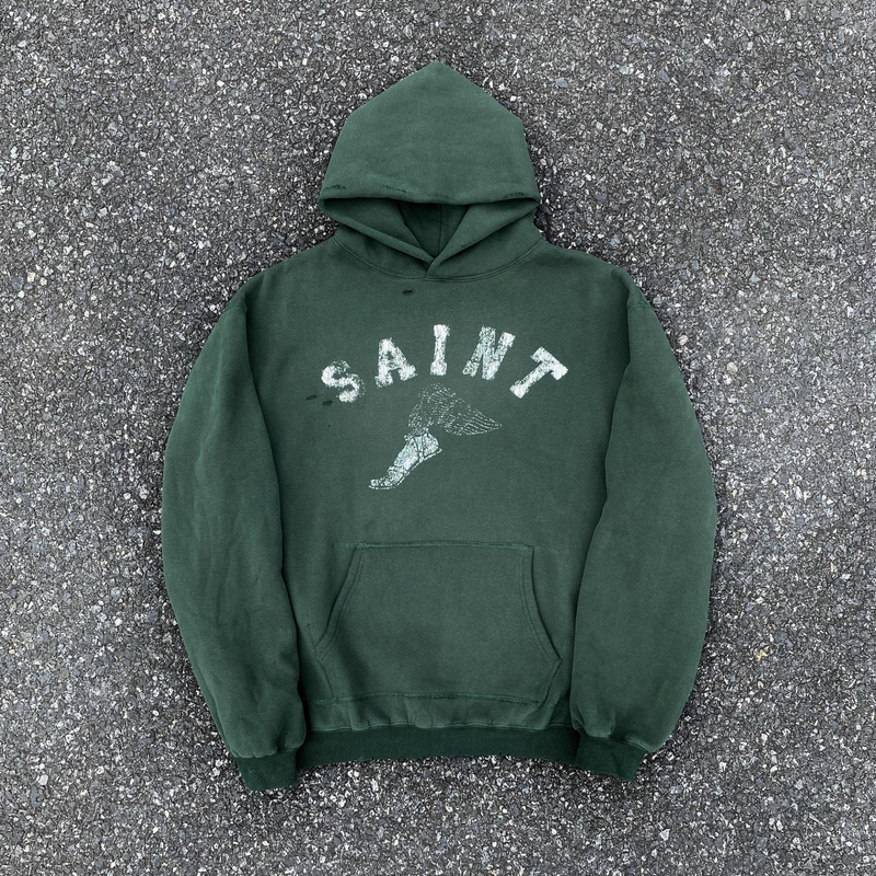 Saint Michael Hoodie Doodle Hand Drawn Worn Vintage Velvet Padded Hooded Sweatshirt