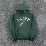 Saint Michael Hoodie Doodle Hand Drawn Worn Vintage Velvet Padded Hooded Sweatshirt