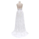 See through Wedding Dress Sexy Deep V Strap Wedding Dress Evening Gown