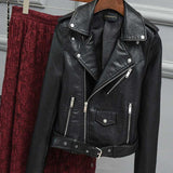 Women PU Leather Jacket Biker Motorcycle Coat Short Spring and Autumn Lapel Slim-Fit Figure Flattering Coat
