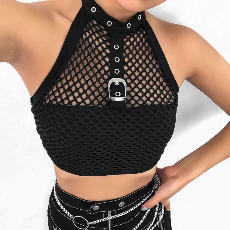 Women Rave Outfits Tops round Collar in Black Vest Women's Outer Wear Spring and Summer Women's Clothing Sexy