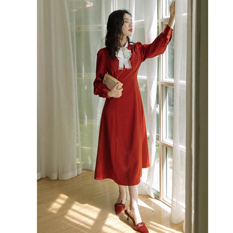 Autumn Long Sleeve Stand Collar French Retro Classical Hollow cottagecore aesthetic dress