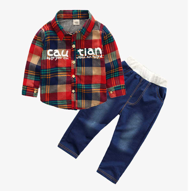 Children Boy Co Ord Children's Plaid Shirt 2 Piece Set