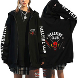 Stranger Things Hellfire Club Coat Printed Hooded Loose Zip Sweatshirt