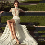 Bohemian Chic Wedding Guest Dress Sexy Lace Long Sleeve See-through Dress