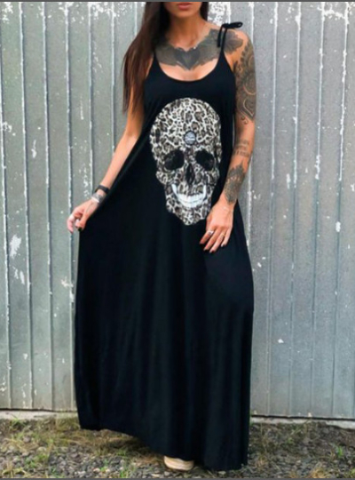 Skull Dress Skull Mid-Length Printed Dress