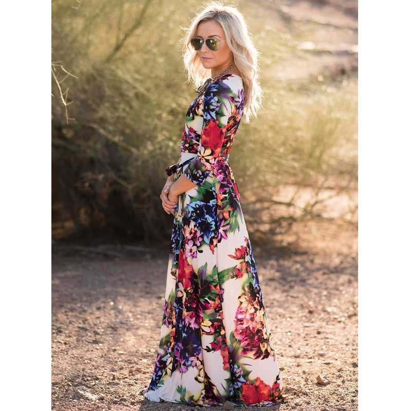 Printed Lace-up Three-Quarter Sleeve Dress Flower Print Cottagecore Aesthetic Dress