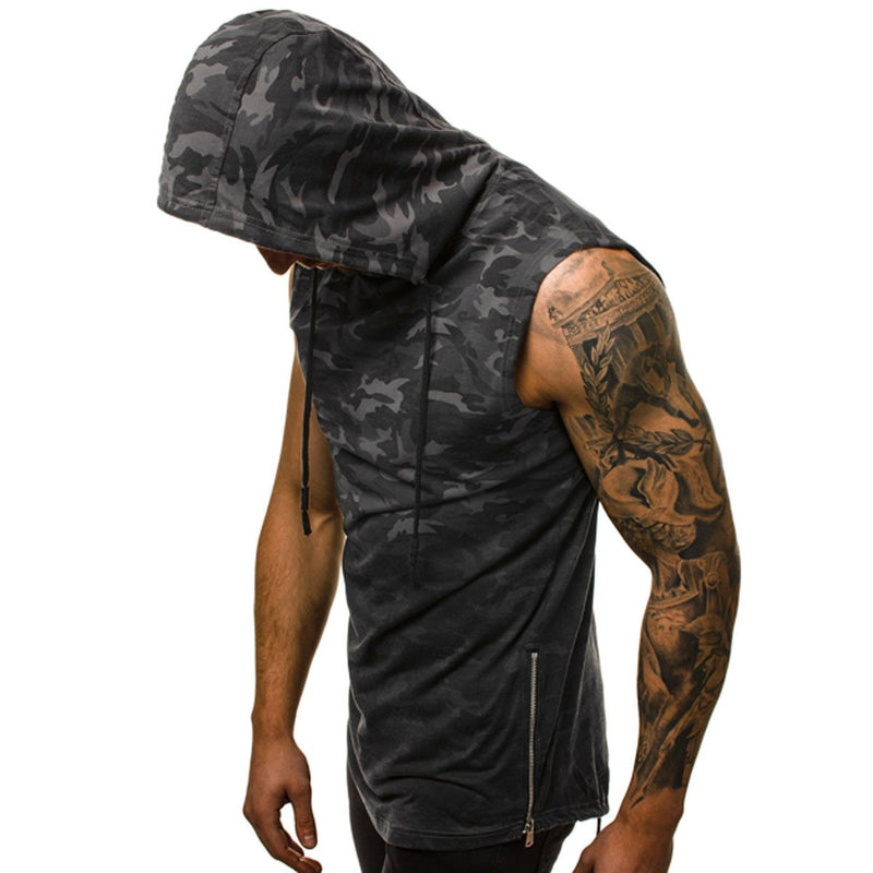 Tactics Style Men Sweatshirts & Hoodies Summer Men's Vest Camouflage 3D Digital Gradient Printing Hooded Sleeveless Vest T-shirt Men