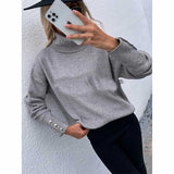 The Rock Turtleneck Turtleneck Cuff Button Pullover Solid Color Sweater Sweater