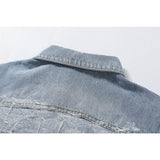 Ow Letter Printing Arrow Distressed Denim Coat Plus Size Casual Owt jacket