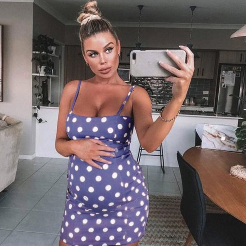 Maternity Clothes Dress Polka Dot Print Pregnant Woman Suspender Dress