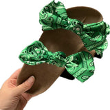 Women Open Toe Sandals Flats Large Size Sandals Summer Casual Bow Print Flat Slippers