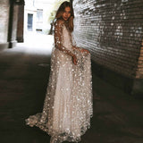 Bohemian Coachella Outfits XINGX Bronzing Glitter See-through Backless Evening Dress
