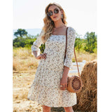 Milkmaid Dresses Short High Waist Slit White Stitching Printing Summer Dresses