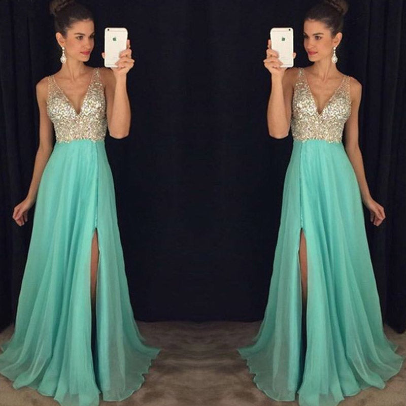 1920S Dress Spring and Autumn Dress Sequined Deep V Formal Dress Women's Clothing