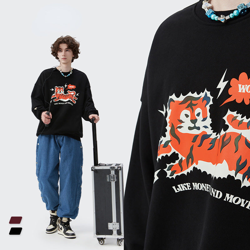 Preppy Aesthetic Sweatshirt Men's Autumn Printed round Neck Loose Men's
