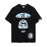 A Bath Ape Print T Shirt Casual Fashion Shark Print Couple Loose Cotton