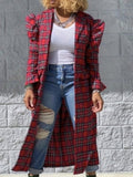 Women's Plaid Lapel Mid-Length Trench Coat